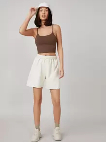 SHEIN BASICS Áo hai dây màu trơn Giải trí - Cà phê nâu - Xem 6