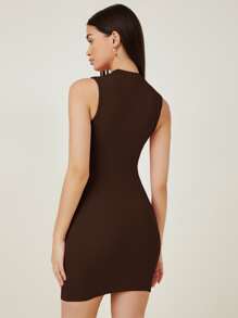 SHEIN BASICS Vestido ajustado algodón cuello alto - Marrón Chocolate - Ver 2