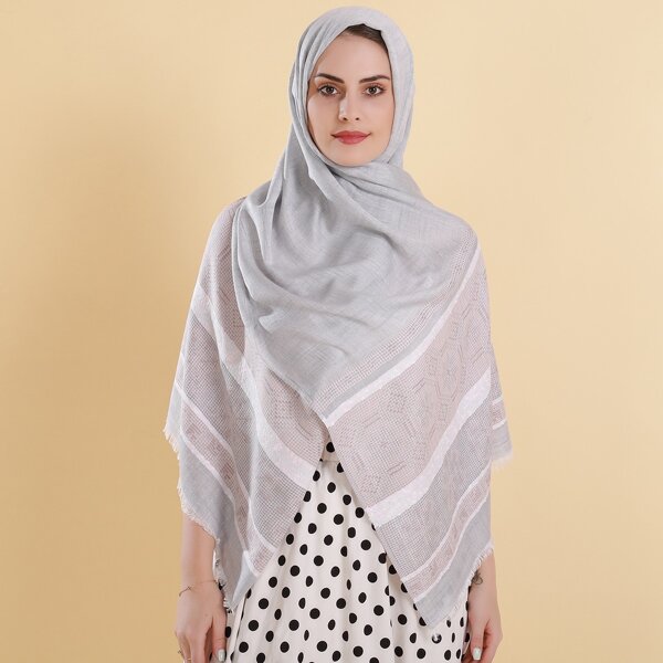 

Plaid Pattern Raw Hem Scarf, Grey