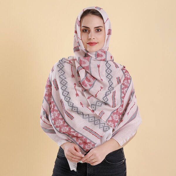 

Raw Hem Geo Print Scarf, Multicolor