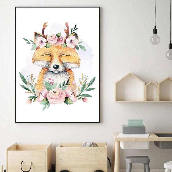 

Fox Print Kids Unframed Painting, White