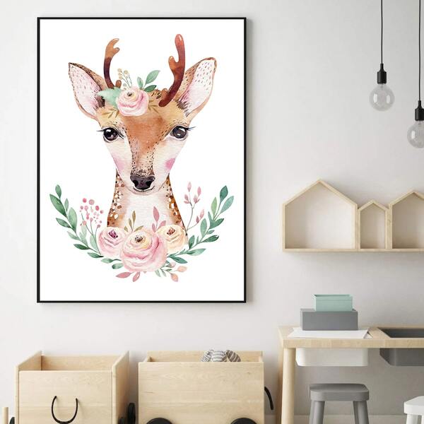 

Deer Print Kids Unframed Painting, White