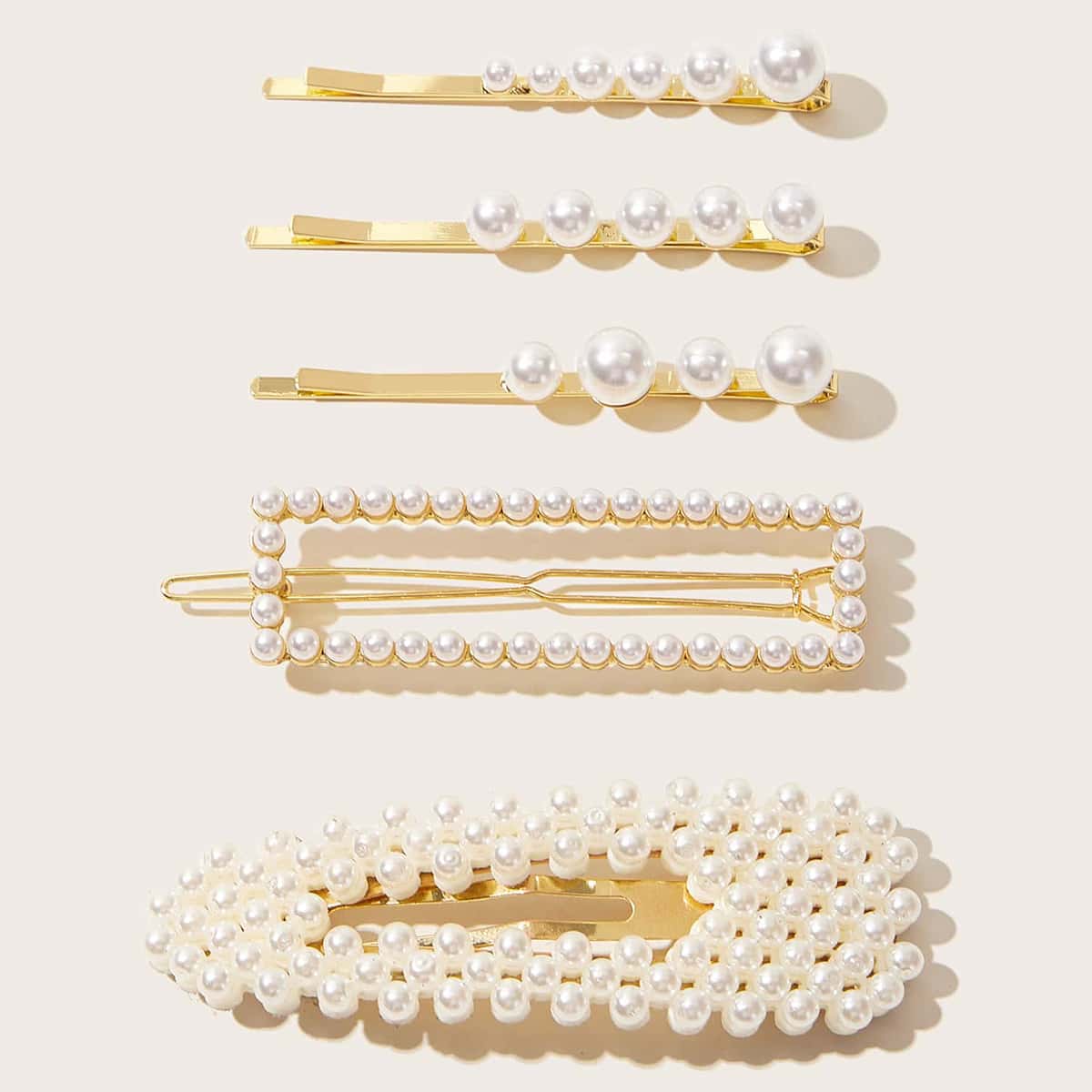 

5pcs Faux Pearl Hair Clip, Gold
