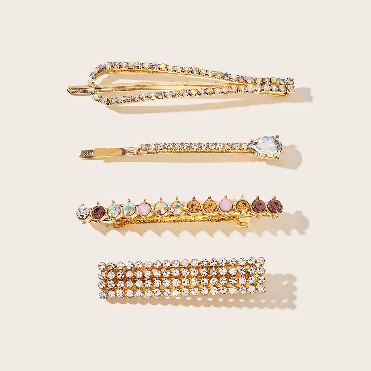

4pcs Rhinestone Hair Clip, Multicolor