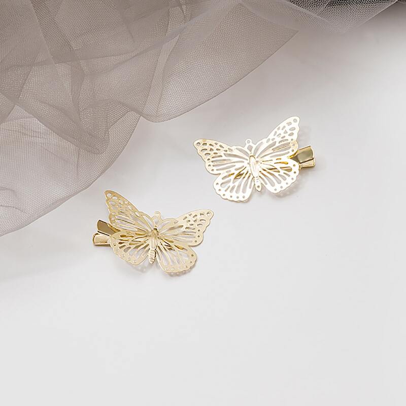

2pcs Butterfly Decor Hair Clip, Gold