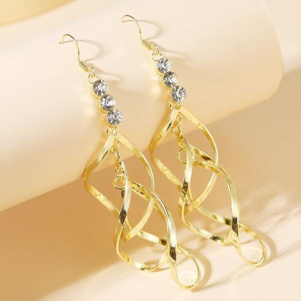 

Rhinestone Decor Spiral Drop Earrings, Gold