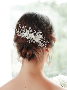 Peine para el cabello con decoración de flor y pedrería, elegante diadema