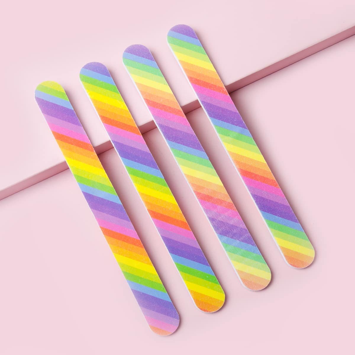 

4pcs Rainbow Striped Nail File, Multicolor