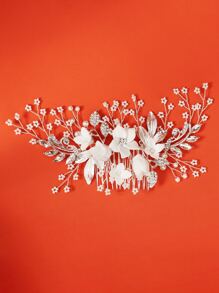 Peine para el cabello con decoración de flor y pedrería, elegante diadema