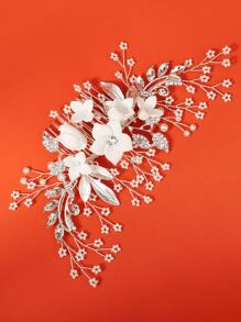 Peine para el cabello con decoración de flor y pedrería, elegante diadema