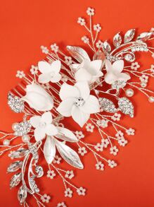 Peine para el cabello con decoración de flor y pedrería, elegante diadema