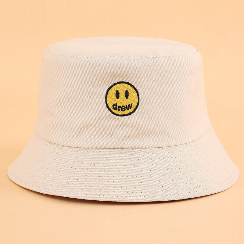 

Cartoon Embroidery Bucket Hat, Beige