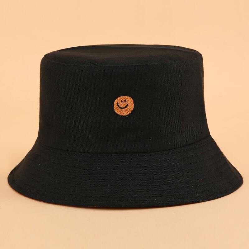 

Smile Embroidery Bucket Hat, Black