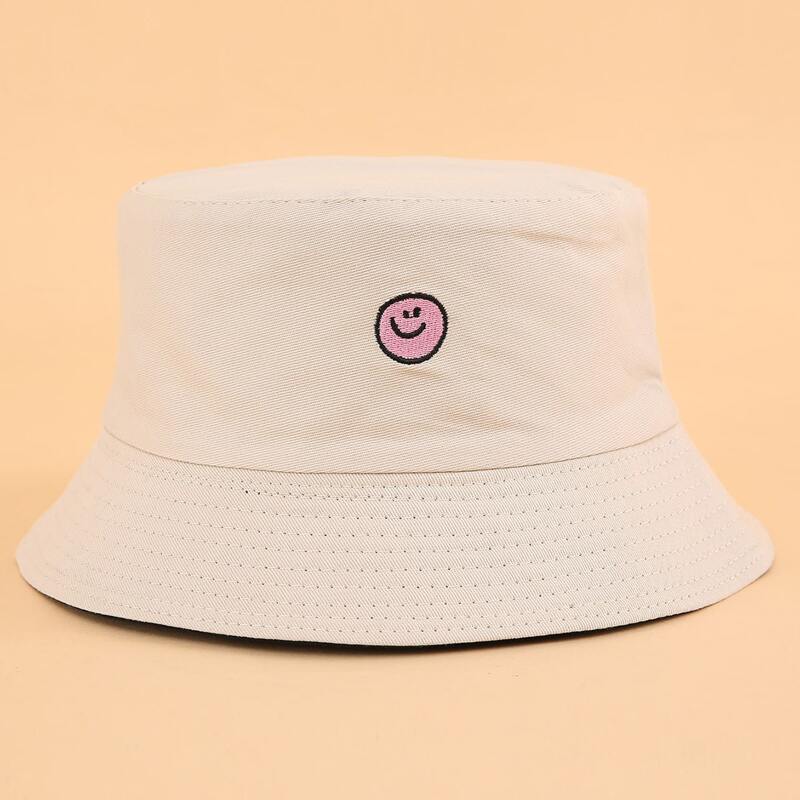 

Smile Embroidery Bucket Hat, Beige