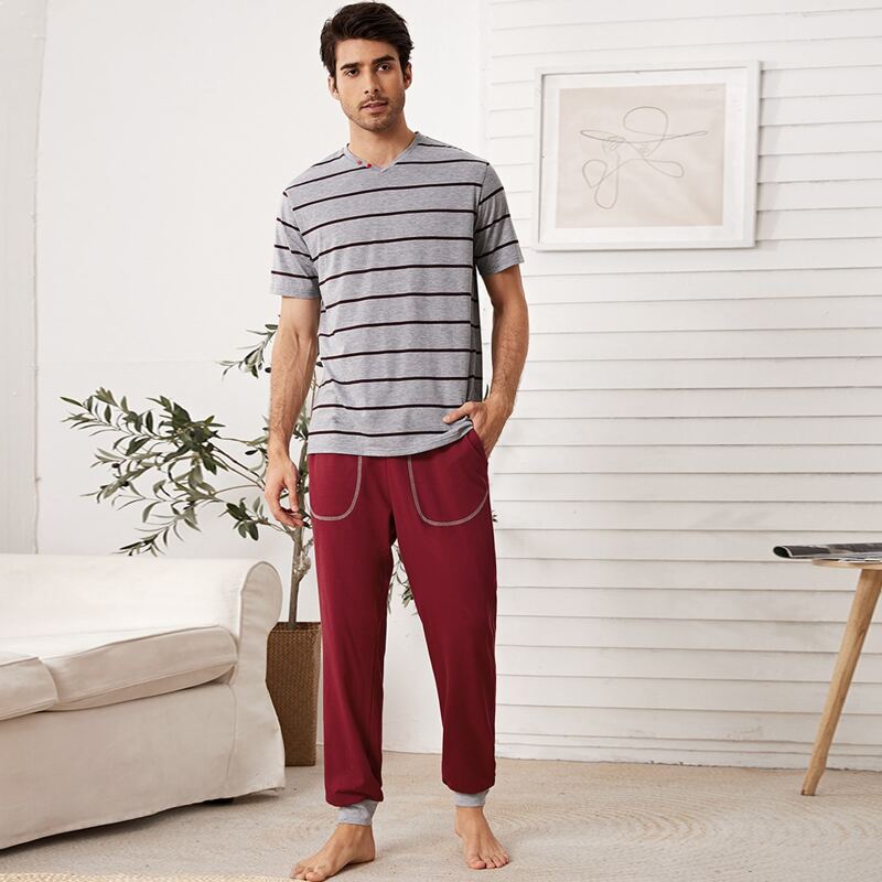 

Guys Stripe Tee & Stitch Detail Pants PJ Set, Multicolor