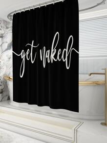 标语图案浴帘，简约防水浴室窗帘，适合家居装饰家居浴室装饰夏季 - 黑與白 - 查看 3