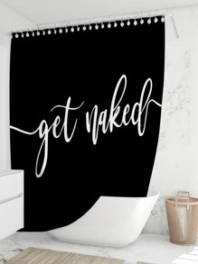 标语图案浴帘，简约防水浴室窗帘，适合家居装饰家居浴室装饰夏季 - 黑與白 - 查看 7