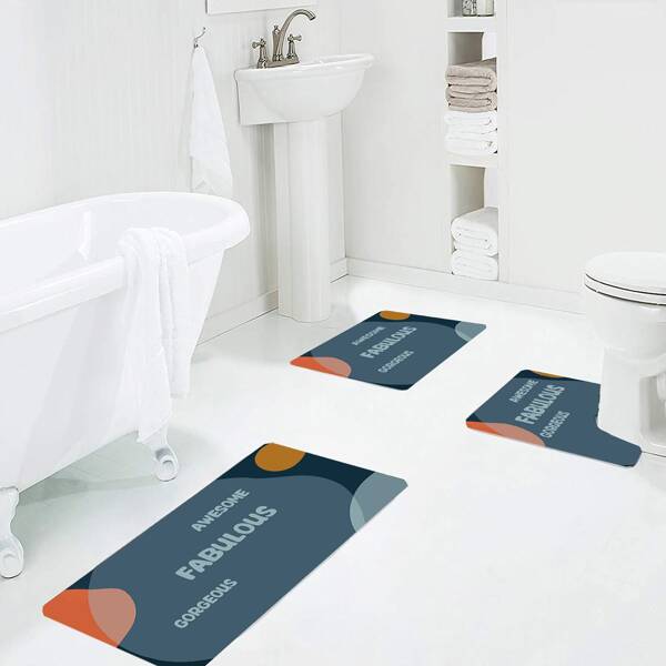 

1pc Letter Graphic Bath Mat, Multicolor