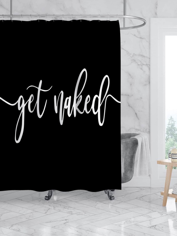 Slogan Graphic Shower Curtain, Simple Waterproof Bathroom Curtain For