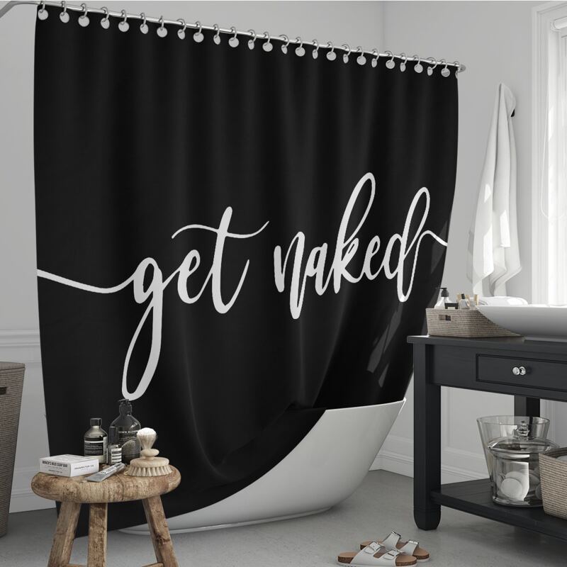 

Slogan Graphic Shower Curtain, Black and white