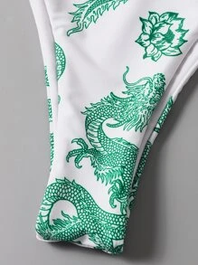 中国龙印花三角比基尼套装，适合夏季海滩度假 - 綠色 - 查看 5