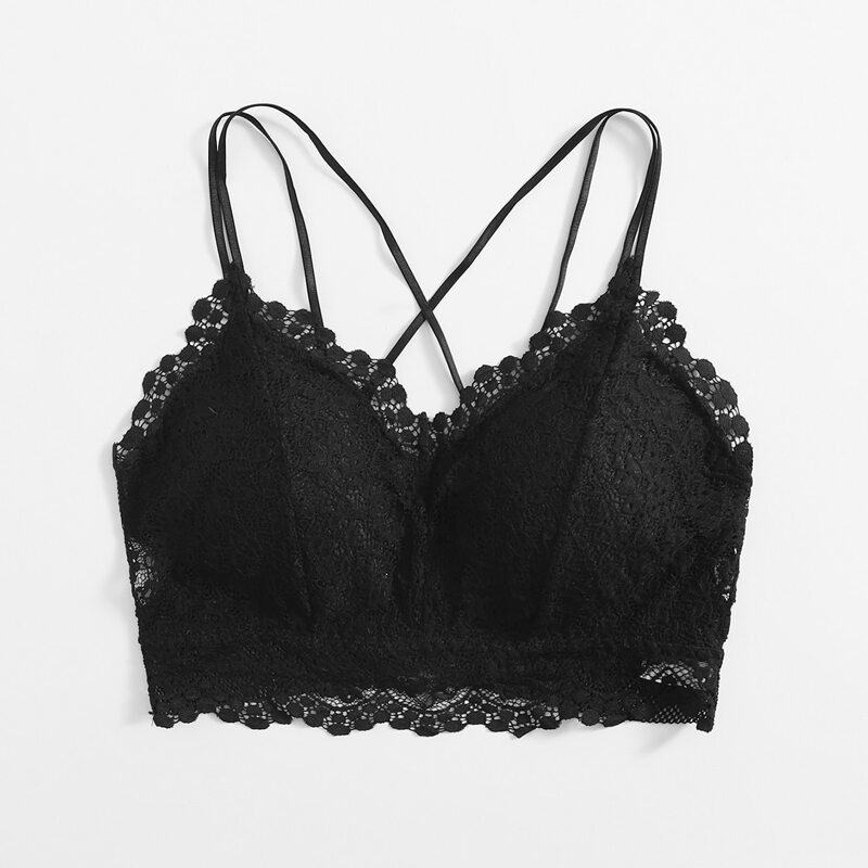 

Floral Lace Crisscross Bralette, Black