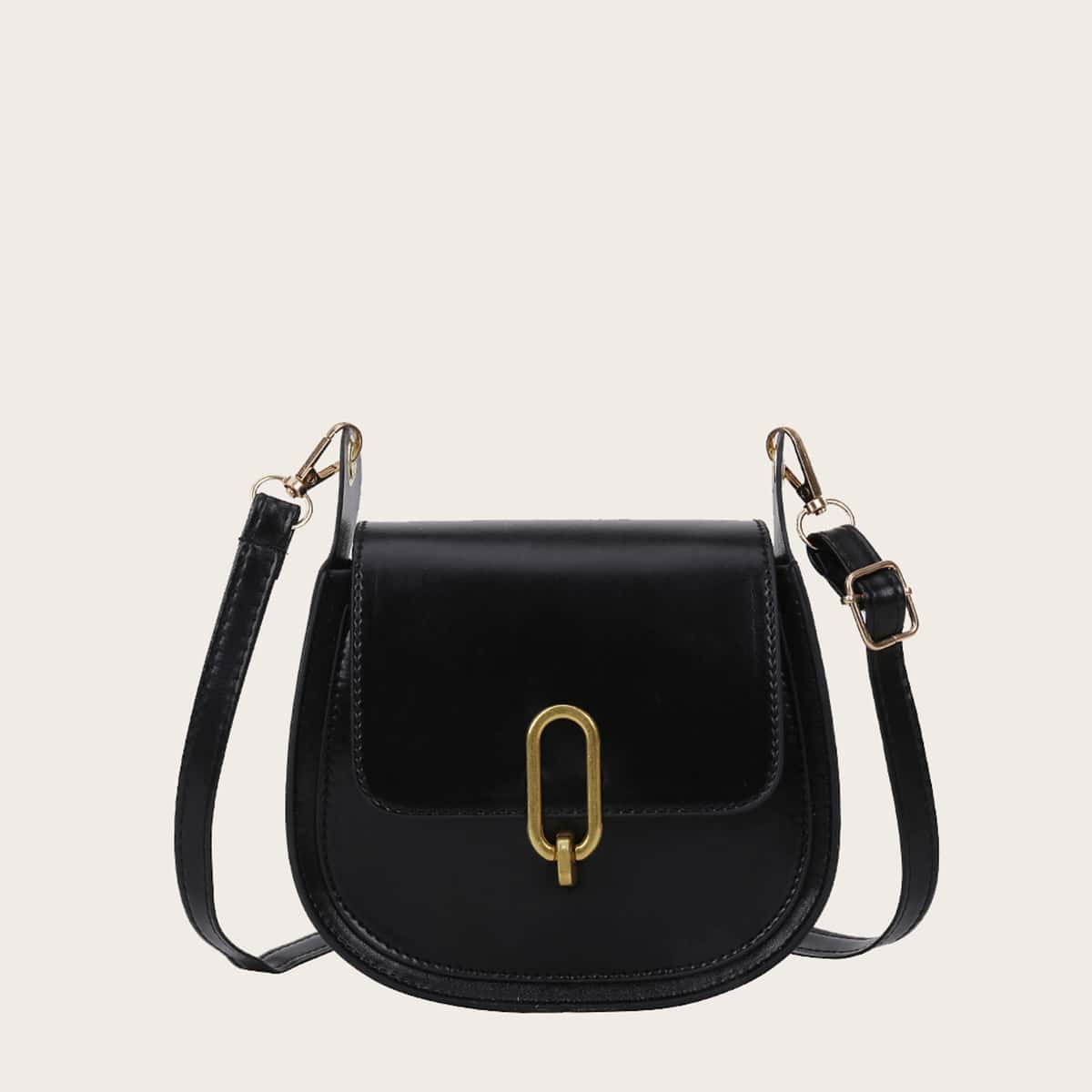 

Solid Flap Saddle Bag, Black