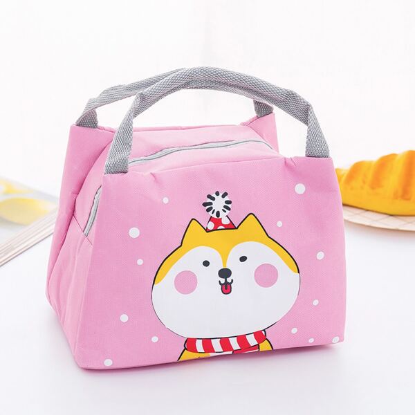 

Cartoon Dog Print Lunch Bag, Pink