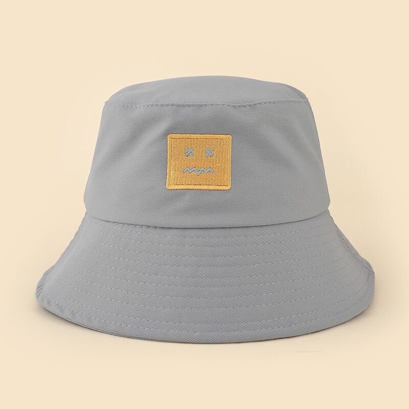 

Cartoon Embroidery Bucket Hat, Dusty blue