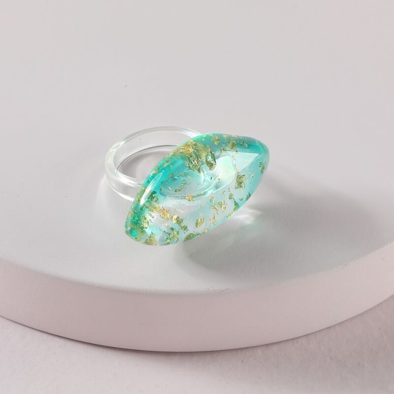 

Clear Geo Decor Ring, Green
