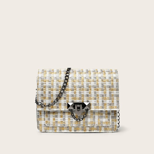 

Tweed Flap Crossbody Bag, Beige