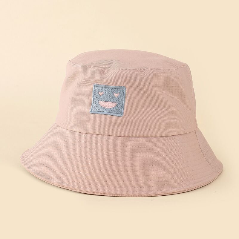 

Cartoon Embroidery Bucket Hat, Baby pink