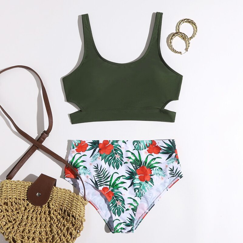 

Floral Cut-out Tank Bikini Swimsuit, Multicolor