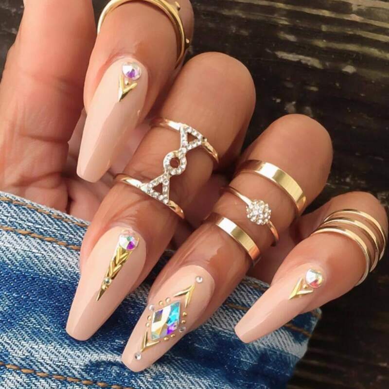 

5pcs Geo Rhinestone Design Ring, Gold