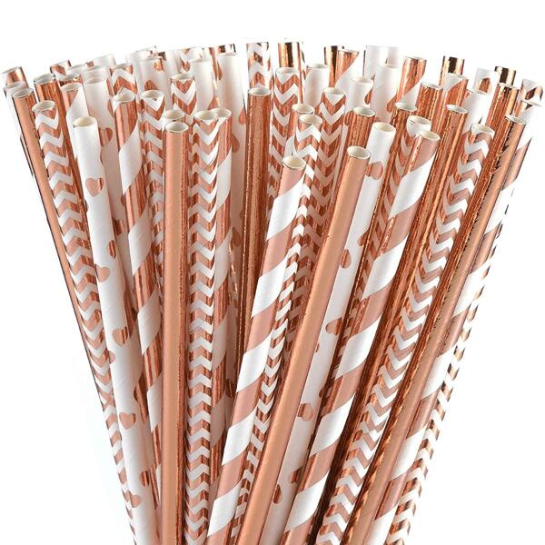 

200pcs Random Disposable Straw, Rose gold
