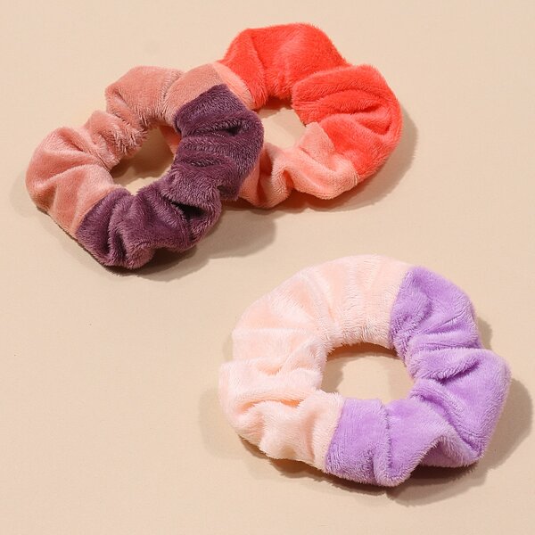 

3pcs Color Block Scrunchie, Multicolor