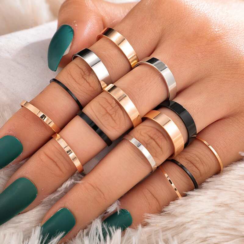 

14pcs Simple Ring Set, Multicolor