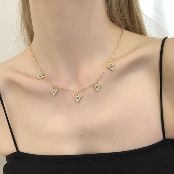 

Rhinestone Triangle Charm Necklace, Gold