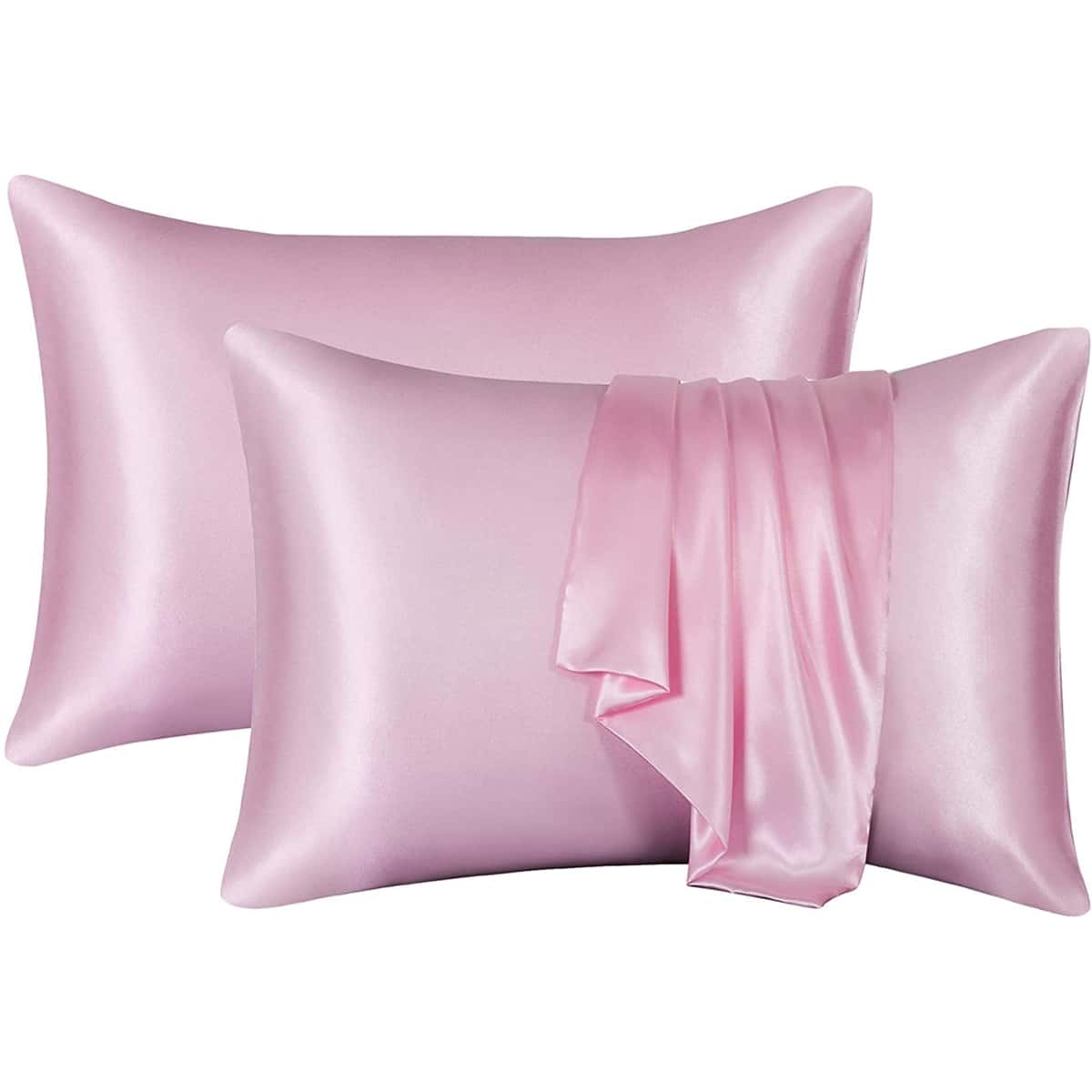 

1pair Solid Color Satin Pillowcase Without Filler, Pink