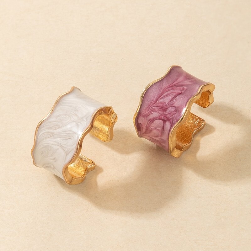 

2pcs Chunky Wide Ring, Multicolor