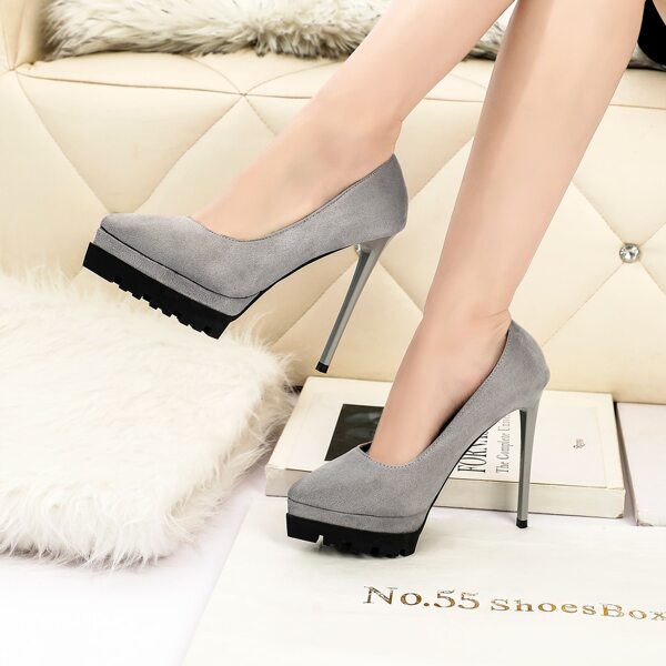 

Ultra High Heeled Suede Court Pumps, Grey