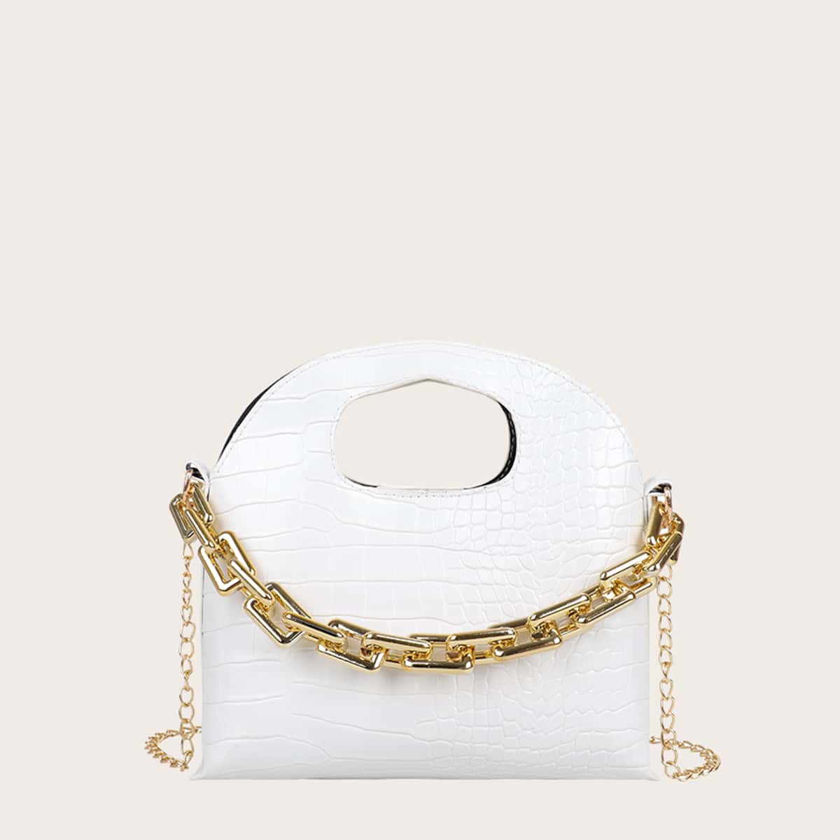 

Croc Embossed Chain Satchel Bag, White
