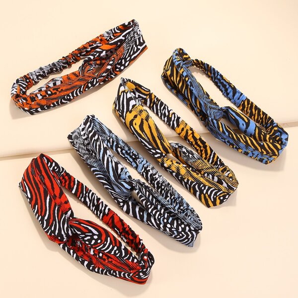 

5pcs Zebra Striped Hair Band, Multicolor