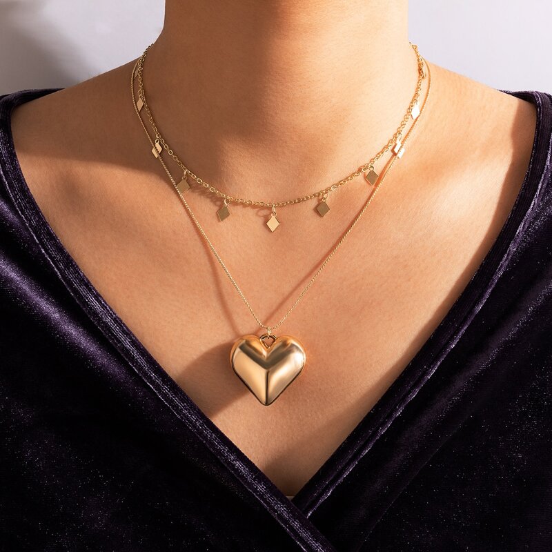

Heart Charm Layered Necklace, Gold