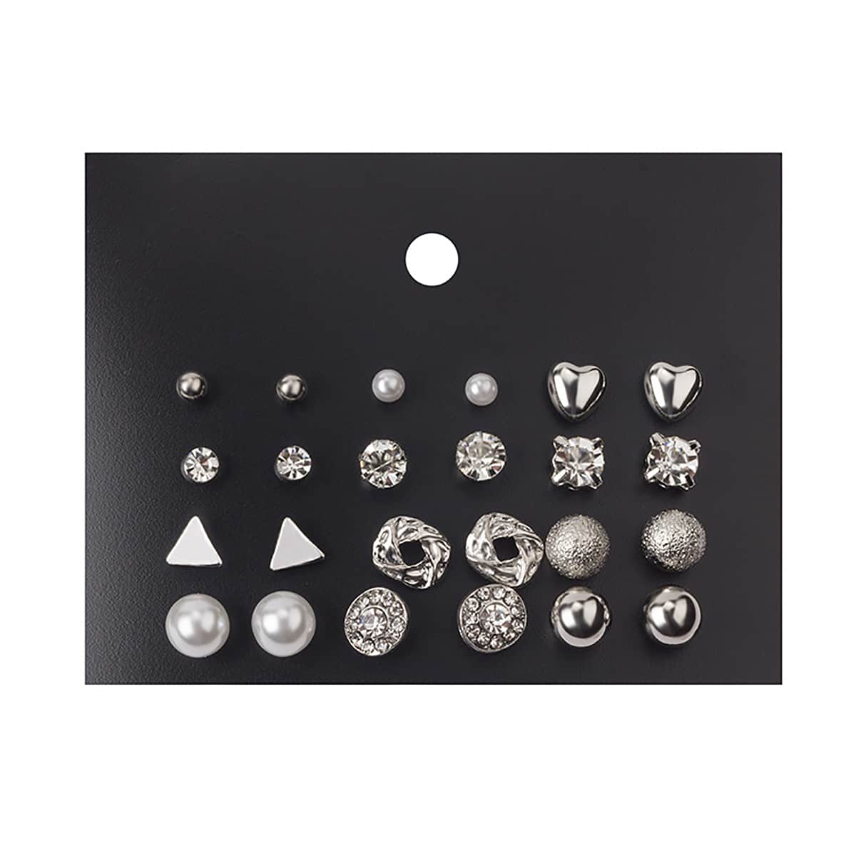 

12pairs Rhinestone Stud Earrings, Silver