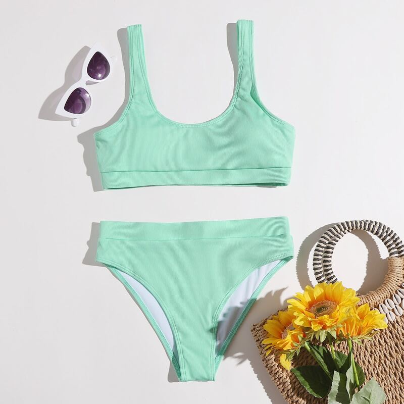 

Solid Textured Bikini Swimsuit, Mint green
