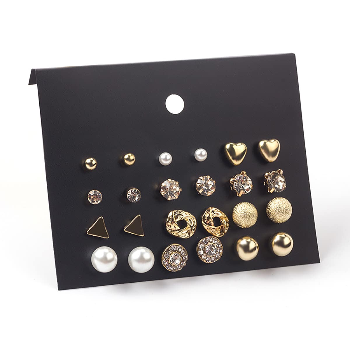 

12pairs Rhinestone Stud Earrings, Gold