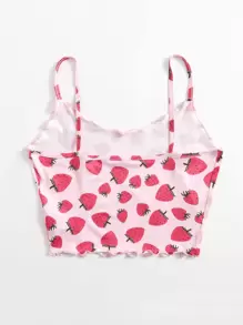 SHEIN EZwear 滿版草莓圖案生菜邊吊帶上衣 - 彩色 - 查看 2