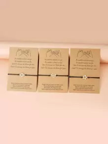 3pcs/Set Handmade Woven Sun, Moon, Star Friendship Bracelets - Black - View 1