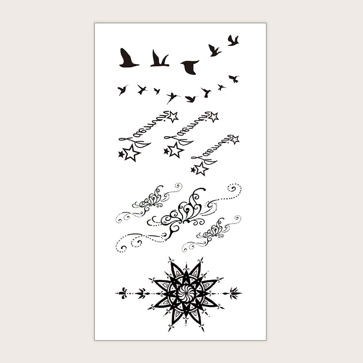 

1sheet Birds Pattern Tattoo Sticker, Black
